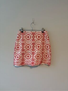 LOFT Orange and White Embroidered Mini Skirt